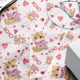 Papier Mousseline Aquarelle Saint Valentin Kitty XOXO Motif