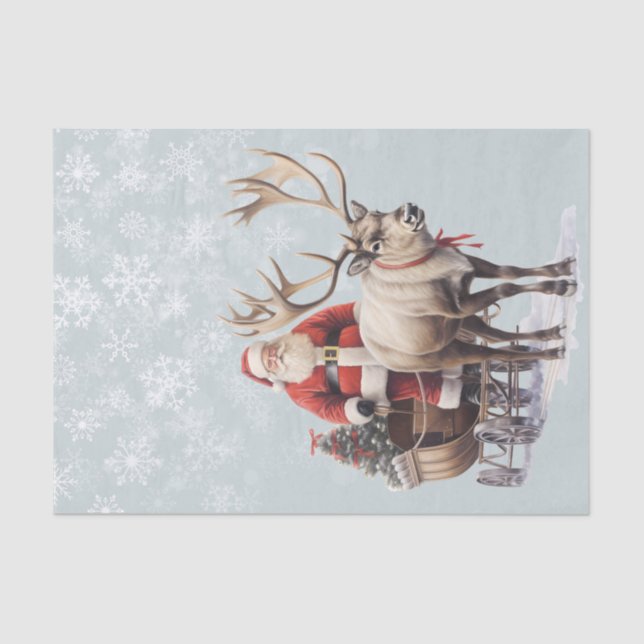 Papier Mousseline Aquarelle Santa Claus Reindeer et Sled (Recto)