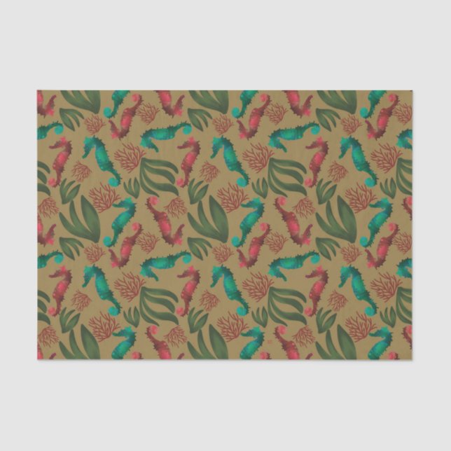 Papier Mousseline Aquarelle Seahorse Vintage Motif nautique (Recto)