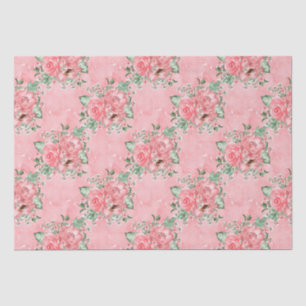Papier Mousseline Aquarelle shabby chic roses roses et pois roses