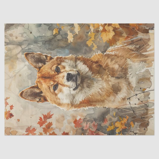 Papier Mousseline Aquarelle Shiba Inu Découpage (Recto)