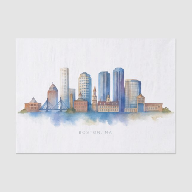 Papier Mousseline Aquarelle Skyline de Boston City | MA Boston moder (Recto)