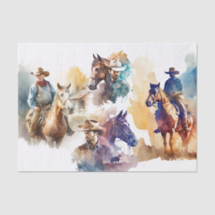 Papier Mousseline Aquarelle Splash Cowboy Chevaux Vintages