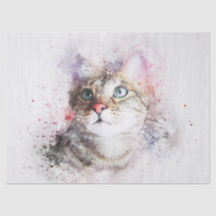 Papier Mousseline Aquarelle Tabby Cat