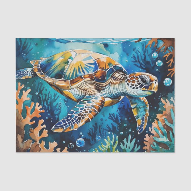 Papier Mousseline Aquarelle Tortue de mer Découpage Découpage Décor  (Recto)
