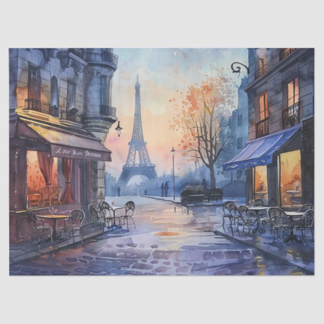 Papier Mousseline Aquarelle Tour Eiffel Vintage Découpage (Recto)