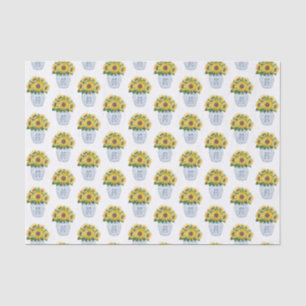 Papier Mousseline Aquarelle Tournesol En Bleu Et Blanc Vase Chine
