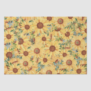Papier Mousseline Aquarelle Tournesol jaune et Feuilles