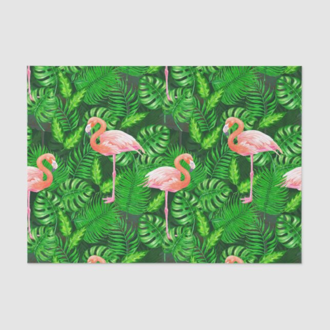 Papier Mousseline Aquarelle tropicale Flamant rose (Recto)