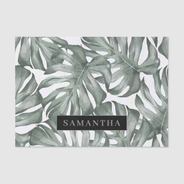 Papier Mousseline Aquarelle tropicale Oasis moderne Feuille Motif (Recto)