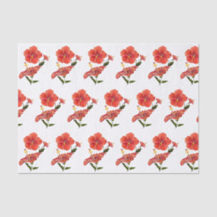 Papier Mousseline Aquarelle Tropicale Rouge Hibiscus Fleurs Tissu Pa