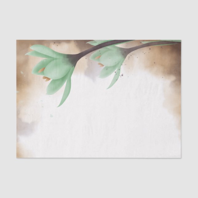 Papier Mousseline Aquarelle Turquoise vert gris Fleur Floral Découpa (Recto)