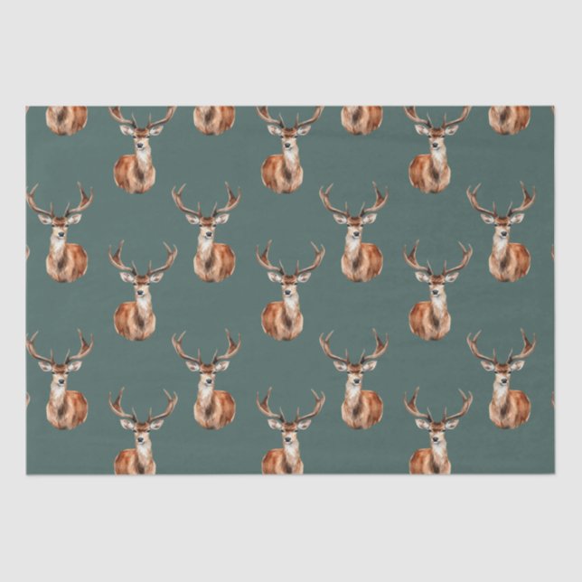 Papier Mousseline Aquarelle verte de cerf sauvage rustique (Recto)