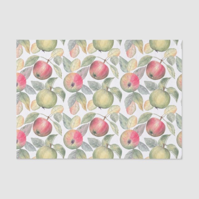 Papier Mousseline Aquarelle verte et rouge Pomme Fruit  (Recto)