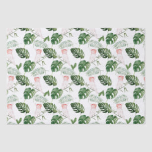 Papier Mousseline Aquarelle verte nuptiale Feuilles tropicaux Oiseau