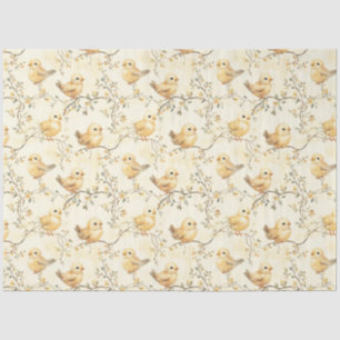 Papier Mousseline Aquarelle vintage Bébé poussins et printemps flora