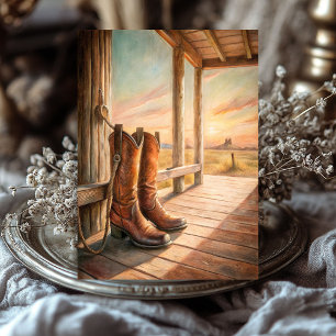 Papier Mousseline Aquarelle vintage bottes de cowboy prairie sauvage