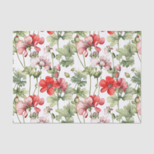Papier Mousseline Aquarelle Vintage Fleurs de géranium et Feuilles