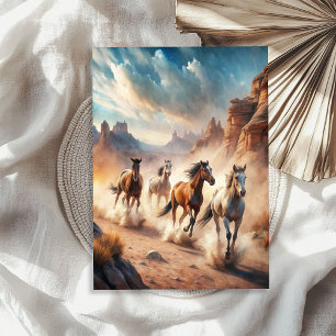 Papier Mousseline Aquarelle vintage galopante de chevaux sauvages pr