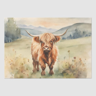 Papier Mousseline Aquarelle vintage Highland Calf découpage 10"x15"