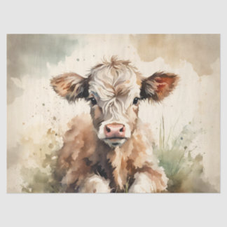 Papier Mousseline Aquarelle vintage Highland Vache découpage
