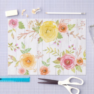 Papier Mousseline Aquarelle vintage jaune rose rose, bois