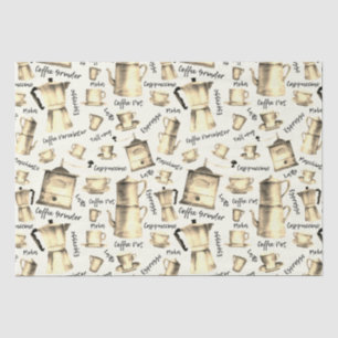 Papier Mousseline Aquarelle Vintage moderne Pots de café Beige