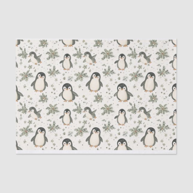 Papier Mousseline Aquarelle Vintage Penguin motif de Noël (Recto)