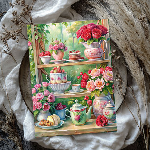 Papier Mousseline Aquarelle vintage shabby chic table à thé roses ro