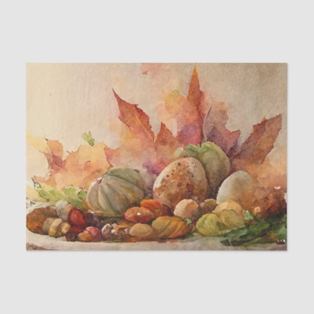 Papier Mousseline Aquarelle vintage Thanksgiving Festin Automne (Recto)