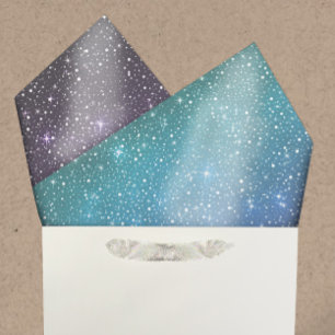 Papier Mousseline Aquarelle Violet et Galaxie Turquoise Étoiles Tomb