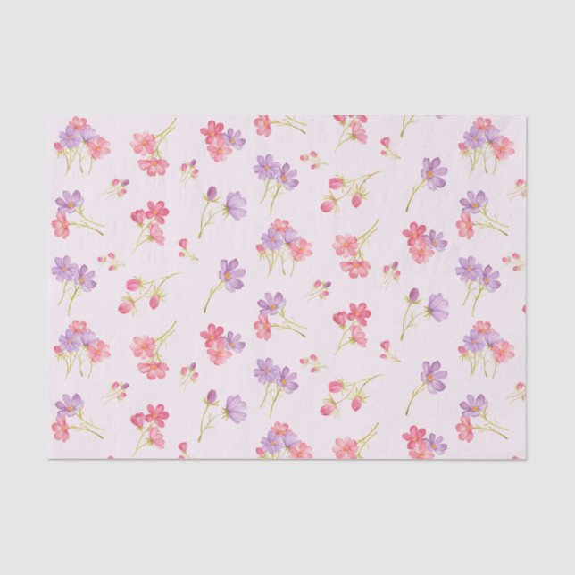 Papier Mousseline Aquarelle violet rose Cosmos Fleurs (Recto)
