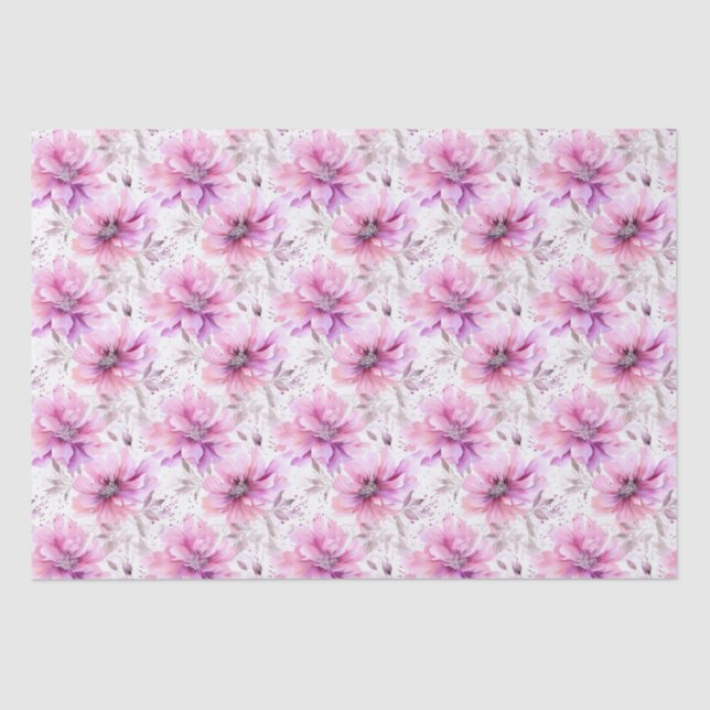 Papier Mousseline Aquarelle violet rose Motif de printemps (Recto)