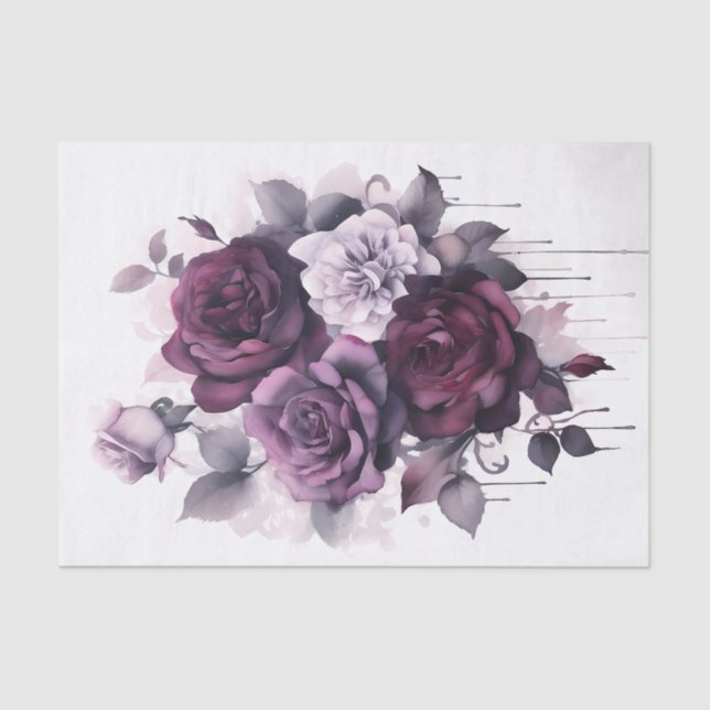 Papier Mousseline Aquarelle violet roses (Recto)