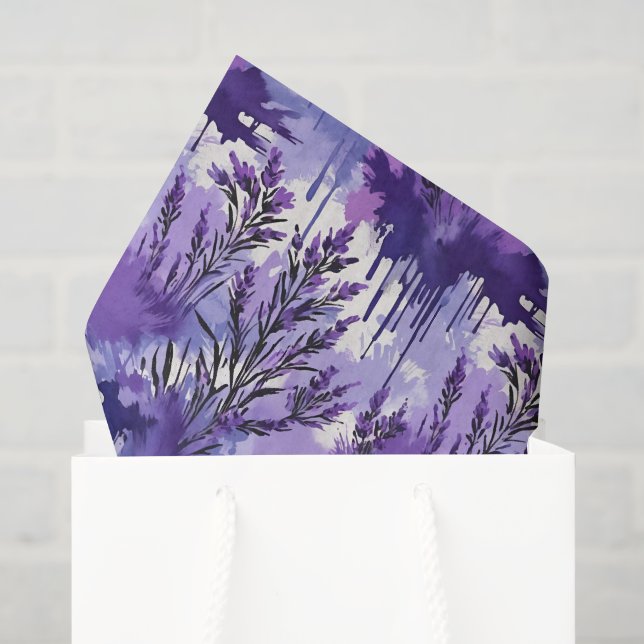 Papier Mousseline Aquarelle violette avec fleurs (Sac cadeau)