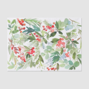 Papier Mousseline Aquarelle Winterberry Holly Noël Motif