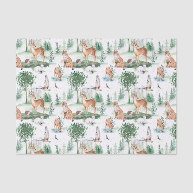 Papier Mousseline Aquarelle Woodland Baby Motif animal (Recto)