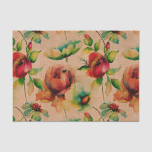 Papier Mousseline Aquarelles Roses rouges sur bois