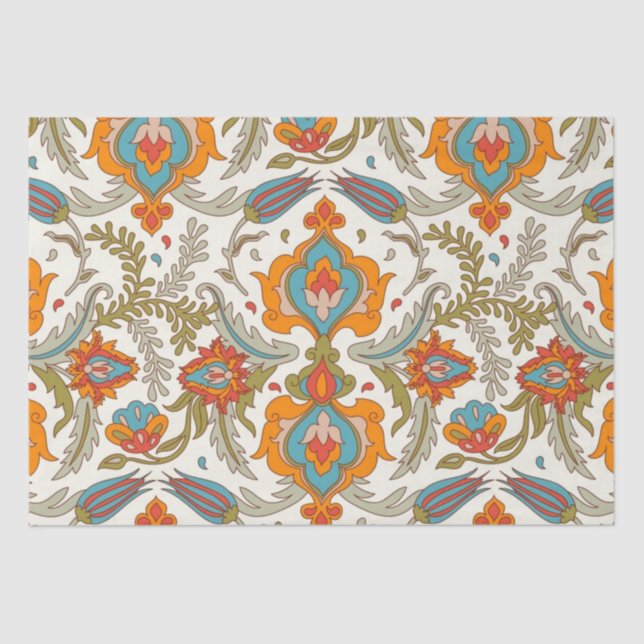 Papier Mousseline Arabe Boho élégant Floral Peacock marocain (Recto)