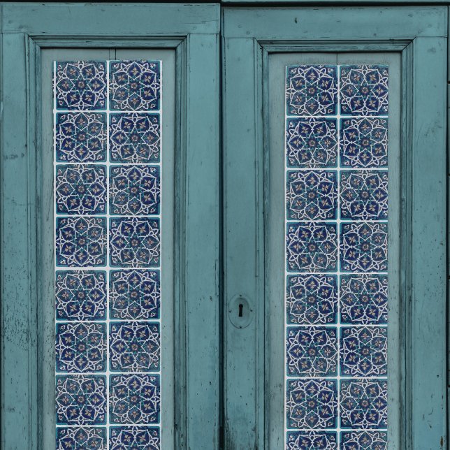 Papier Mousseline Arabesque Floral Turquoise Bleu n Carrelage blanc  (Créateur téléchargé)