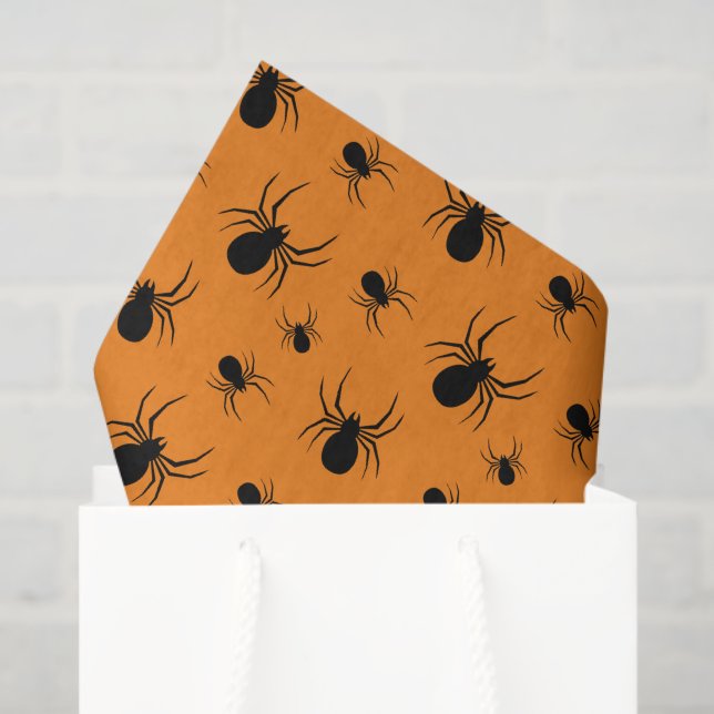 Papier Mousseline Araignées Halloween motif noir et orange (Sac cadeau)