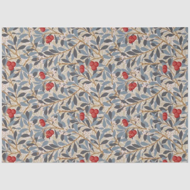 Papier Mousseline Arbre à framboises rouges, William Morris (Recto)