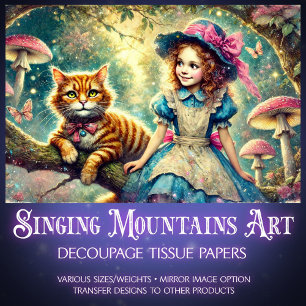Papier Mousseline Arbre de Contes Alice et Chat du Cheshire Decoupag