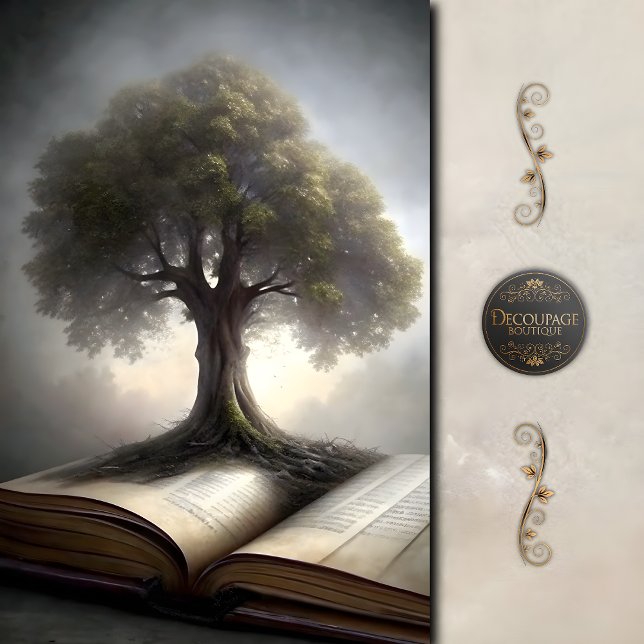 Papier Mousseline Arbre de la connaissance découpage de livre (Tree of Knowledge Book Decoupage Tissue Paper)