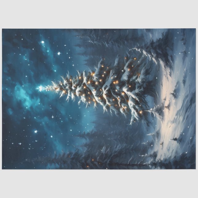 Papier Mousseline Arbre de Noël de Nuit Silencieuse sous les Étoiles (Recto)