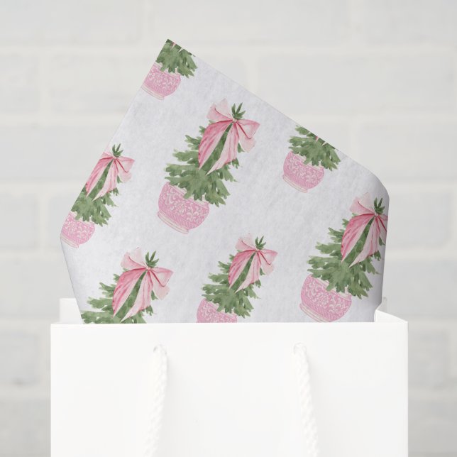 Papier Mousseline Arbre de Noël en pot rose (Sac cadeau)
