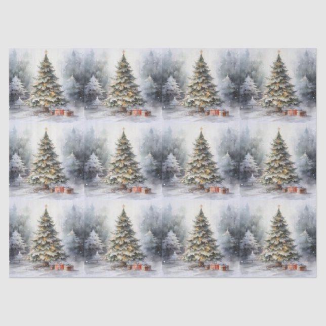 Papier Mousseline Arbre De Noël Extérieur Avec Présents (Recto)