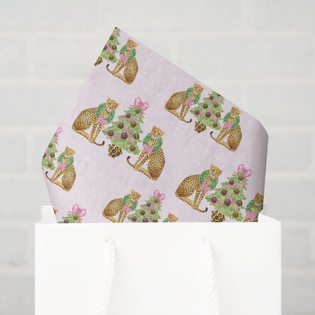 Papier Mousseline Arbre de Noël léopard Preppy aquarelle (Sac cadeau)