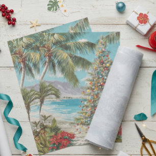 Papier Mousseline Arbre de Noël vintage tropical de plage