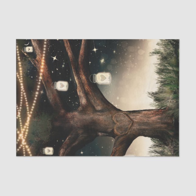 Papier Mousseline Arbre de nuit rustique avec lumières et mâchoires  (Recto)